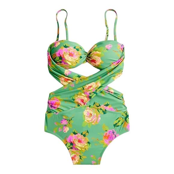 J Crew Swimsuit Size 20 Crisscross cutout bandeau one-piece in rose‎ garden - Picture 1 of 7